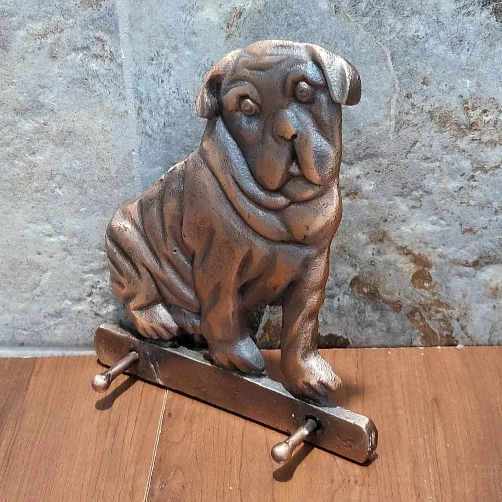 Cast Iron Dog Wall Mount Hook Leash Holder Bulldog Pug Wall Hanging Key Rack